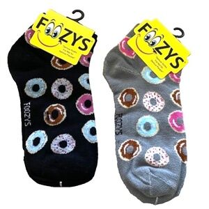 Foozys Women's Ankle Socks: 2 Pair Set; Doughnuts; Black/Gray; Women's Size 9-11